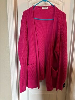 Zenana Outfitters Hot Pink Open-Front Knit Cardigan with Pockets